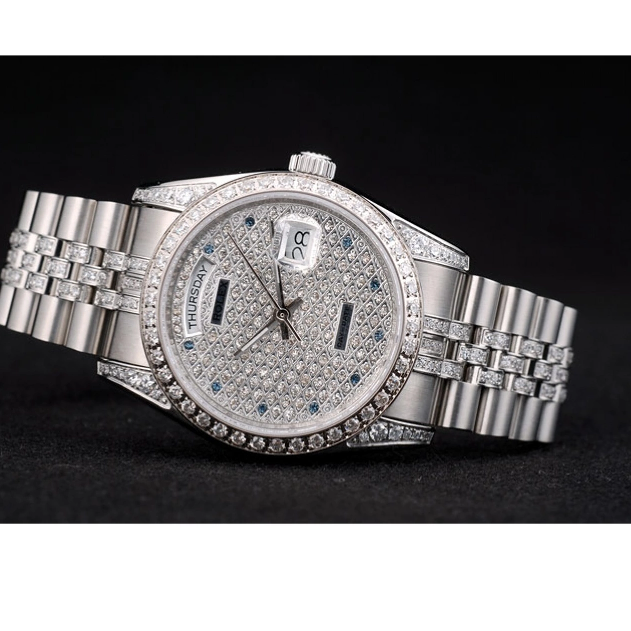 AAA Replica Watches Steel Bracelet Rolex 41985 Diamond Plated Dial Stainless DayDate Plated Diamond 0629